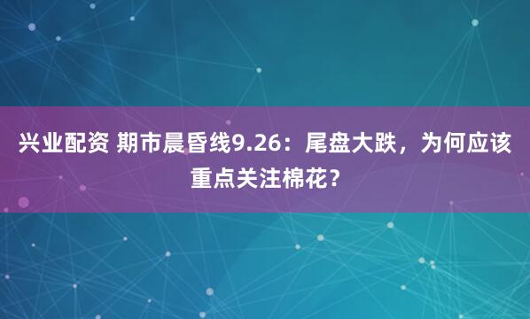兴业配资 期市晨昏线9.26：尾盘大跌，为何应该重点关注棉花？